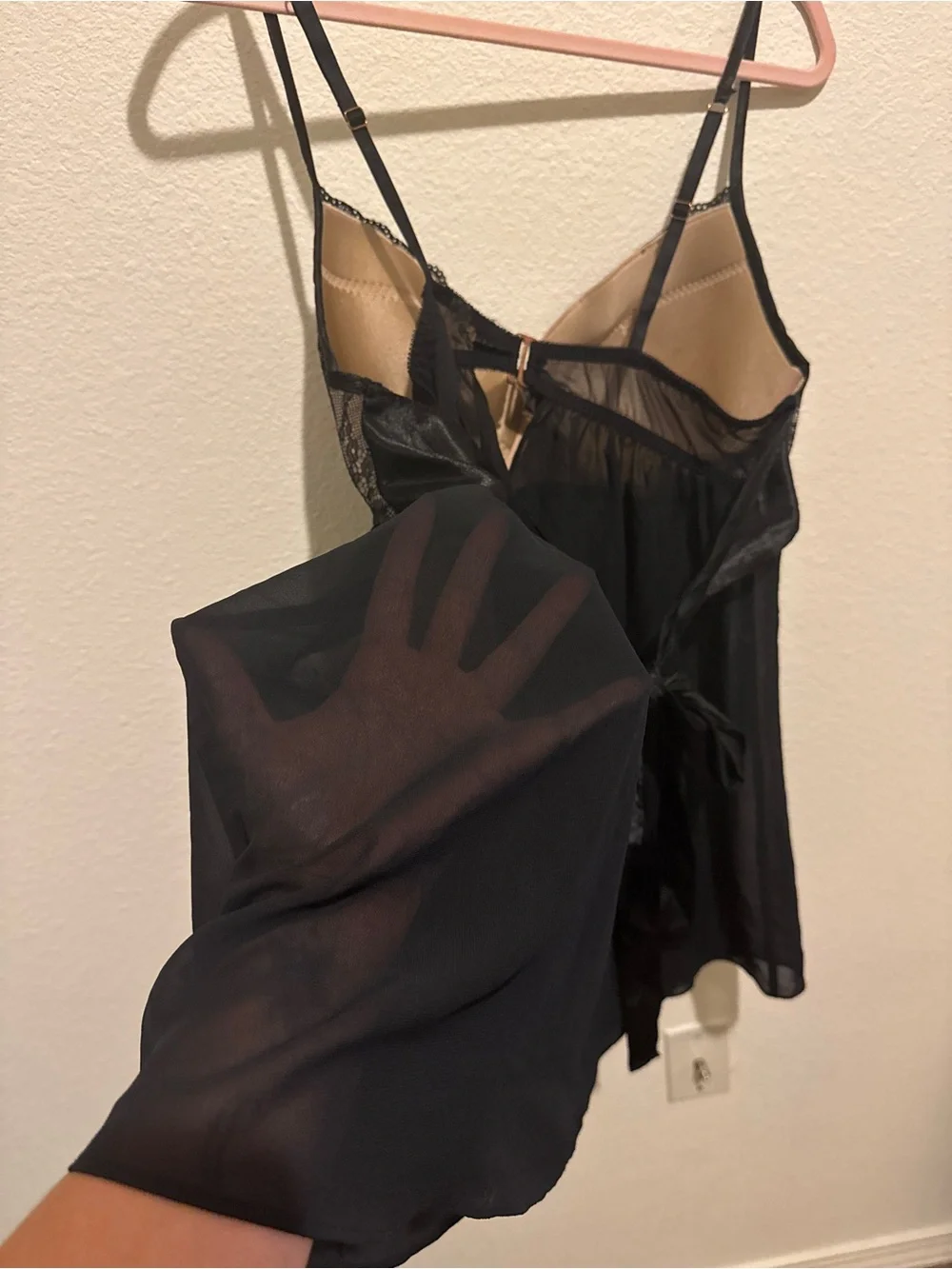 Cacique Black Lace & Chiffon Babydoll Chemise
